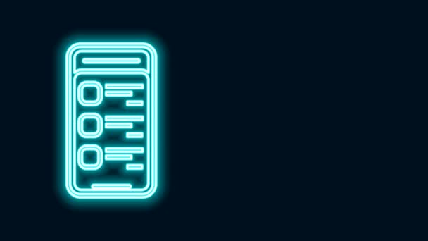 Glowing neon line Achats en ligne sur icône de téléphone mobile isolé sur fond noir. Achat en ligne. Boutique en ligne, application de magasin mobile et facturation des paiements. Animation graphique de mouvement vidéo 4K — Video