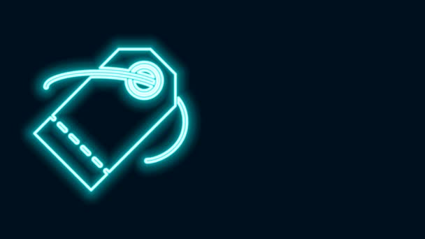 Leuchtende Neon-Linie Leere Etikettenvorlage Preisschild-Symbol isoliert auf schwarzem Hintergrund. Leere Einkaufsgutschein-Sticker. Vorlage Rabattbanner. 4K Video Motion Grafik Animation — Stockvideo