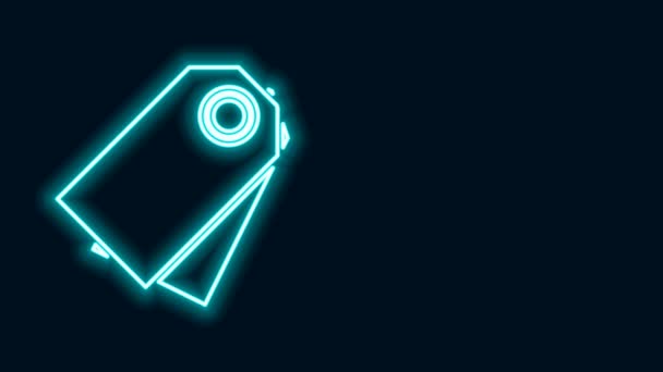 Leuchtende Neon-Linie Leere Etikettenvorlage Preisschild-Symbol isoliert auf schwarzem Hintergrund. Leere Einkaufsgutschein-Sticker. Vorlage Rabattbanner. 4K Video Motion Grafik Animation — Stockvideo