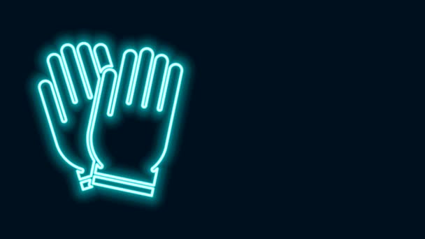 Leuchtende neonfarbene Gartenhandschuhe auf schwarzem Hintergrund. Gummihandschuhe unterzeichnen. Handschutz für die Landwirtschaft, Sicherheit für Handschuhe. 4K Video Motion Grafik Animation — Stockvideo