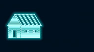 Parlayan neon hattı çiftlik evi simgesi siyah arka planda izole edildi. 4K Video hareketli grafik canlandırması