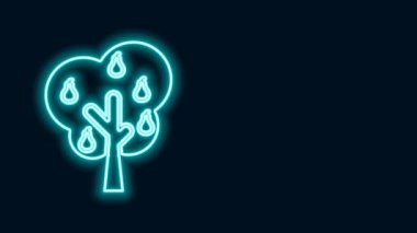Siyah zemin üzerinde armut simgesi olan parlayan neon çizgisi ağacı. Tarım fabrikası. Organik tarım ürünü. Bahçe teması. 4K Video hareketli grafik canlandırması