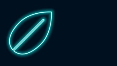 Parlayan neon çizgisi Yaprak simgesi siyah arkaplanda izole edildi. Taze doğal ürün sembolü. 4K Video hareketli grafik canlandırması