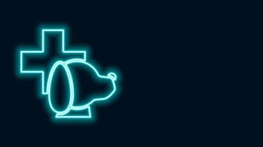 Parlayan neon hattı Veterinerlik Kliniği sembolü siyah arka planda izole edilmiş. Köpek veterinerliği ile karşılaştır. Evcil hayvan ilk yardım işareti. 4K Video hareketli grafik canlandırması