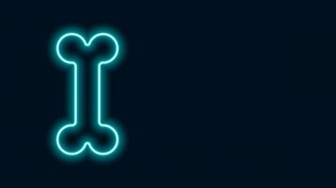 Parlayan neon hattı köpek kemiği simgesi siyah arkaplanda izole edildi. Besin sembolü. 4K Video hareketli grafik canlandırması
