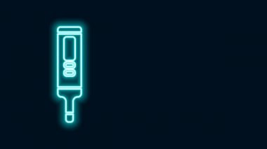 Tıbbi inceleme ikonu için parıldayan neon hattı dijital termometre siyah arka planda izole edildi. 4K Video hareketli grafik canlandırması