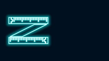 Parlayan neon hattı mezurası simgesi siyah arkaplanda izole edildi. Ölçüm bandı. 4K Video hareketli grafik canlandırması