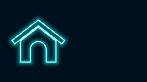Gloeiende neon lijn Dog house icoon geïsoleerd op zwarte achtergrond. Hondenkennel. 4K Video motion grafische animatie — Stockvideo