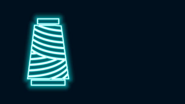 Glödande neon line Sytråd på spolen ikon isolerad på svart bakgrund. Garnspole. Gängstång. 4K Video motion grafisk animation — Stockvideo