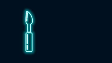 Parlayan neon hattı Cutter araç simgesi siyah arkaplanda izole edildi. Bıçakla bıçak dikmek. 4K Video hareketli grafik canlandırması