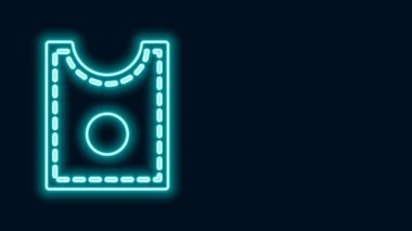 Parlayan neon çizgi dikiş şablonu simgesi siyah arkaplanda izole edildi. Dikiş için işaretler. 4K Video hareketli grafik canlandırması