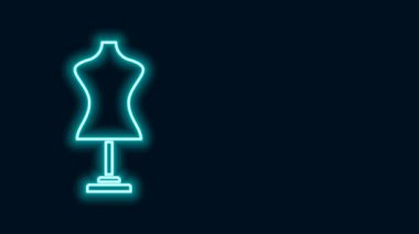 Parlayan neon hattı manken simgesi siyah arkaplanda izole edildi. Terzi mankeni. 4K Video hareketli grafik canlandırması