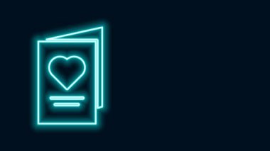Parlak neon hattı Sevgililer Günü partisi broşürü. Siyah arka planda kalp ikonu var. Kutlama için davetiye ya da tebrik kartı şablonu. 4K Video hareketli grafik canlandırması