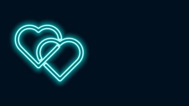 Parlayan neon hattı İki Bağlı Kalpler simgesi siyah arkaplanda izole edildi. Romantik sembol, bağlanma, tutku ve düğün. Sevgililer Günü sembolü. 4K Video hareketli grafik canlandırması