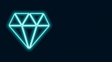 Parlayan neon çizgisi simgesi siyah arkaplanda izole edildi. Mücevher sembolü. Mücevher taşı. 4K Video hareketli grafik canlandırması