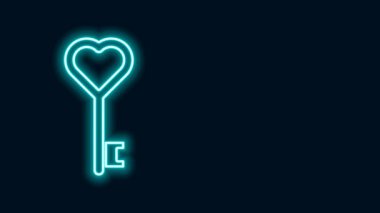 Parlayan neon çizgisi Anahtar kalp şeklindeki simge siyah arkaplanda izole edildi. 4K Video hareketli grafik canlandırması