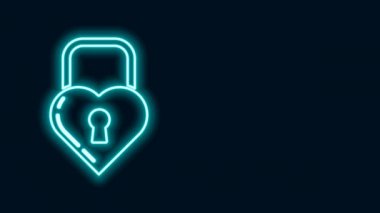 Siyah arkaplanda izole edilmiş kalp simgesi şeklinde parlayan neon hattı Castle. Kilitli Kalp. Aşk sembolü ve anahtar deliği işareti. 4K Video hareketli grafik canlandırması