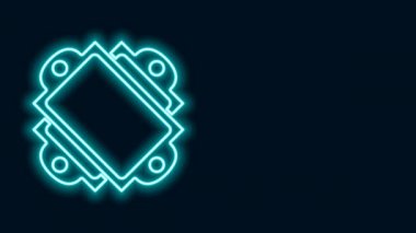 Parlayan neon hattı Bilet simgesi siyah arkaplanda izole edildi. Eğlence parkı. 4K Video hareketli grafik canlandırması