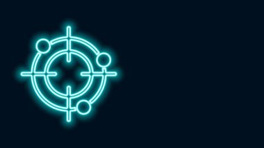 Işıldayan neon hattı hedef sporu siyah arkaplanda izole edilmiş bir yarışma ikonu. Atış poligonu ya da silah atışı için sayıları olan temiz bir hedef. 4K Video hareketli grafik canlandırması