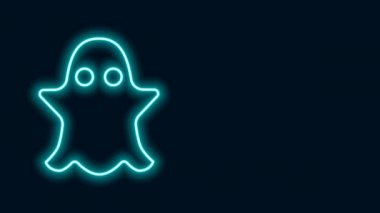 Parlayan neon hattı Hayalet simgesi siyah arkaplanda izole edildi. 4K Video hareketli grafik canlandırması