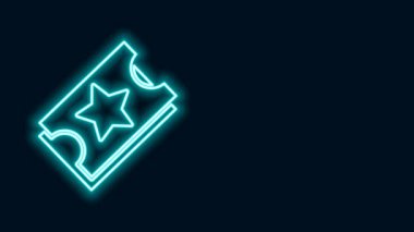 Parlayan neon hattı Bilet simgesi siyah arkaplanda izole edildi. Eğlence parkı. 4K Video hareketli grafik canlandırması