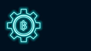 Parlayan neon hattı Kripto para birimi simgesi Bitcoin siyah arka planda izole edildi. Vites ve Bitcoin ayarı. Engelleme zinciri tabanlı şifreli para birimi. 4K Video hareketli grafik canlandırması