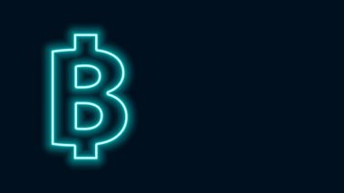 Parlayan neon hattı Kripto para birimi simgesi Bitcoin siyah arka planda izole edildi. Madeni para. Engelleme zinciri tabanlı şifreli para birimi. 4K Video hareketli grafik canlandırması
