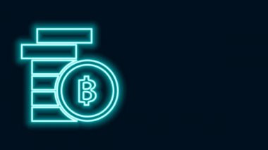 Parlayan neon hattı Kripto para birimi simgesi Bitcoin siyah arka planda izole edildi. Madeni para. Engelleme zinciri tabanlı şifreli para birimi. 4K Video hareketli grafik canlandırması