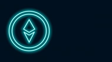 Parlayan neon hattı Kripto para birimi Ethereum ETH simgesi siyah arkaplanda izole edildi. Altcoin sembolü. Engelleme zinciri tabanlı şifreli para birimi. 4K Video hareketli grafik canlandırması
