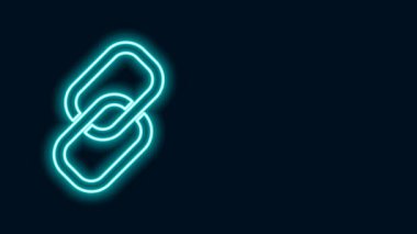 Parlayan neon hattı zincir bağlantısı simgesi siyah arkaplanda izole edildi. Bağlantı bekar. Hiper bağlantı zinciri sembolü. 4K Video hareketli grafik canlandırması