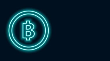 Parlayan neon hattı Kripto para birimi simgesi Bitcoin siyah arka planda izole edildi. Madeni para. Engelleme zinciri tabanlı şifreli para birimi. 4K Video hareketli grafik canlandırması