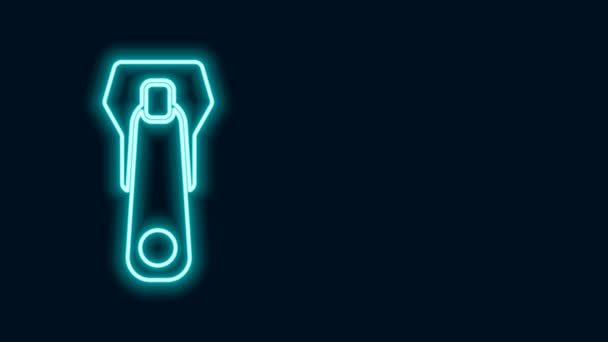 Ragyogó neon vonal cipzár ikon elszigetelt fekete háttér. 4K Videó mozgás grafikus animáció — Stock videók
