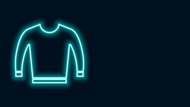 Linha de néon brilhante ícone de camisola isolado no fundo preto. Ícone de pulôver. Animação gráfica em movimento de vídeo 4K — Vídeo de Stock