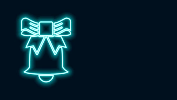 Świecąca neonowa linia Ikona dzwonka odizolowana na czarnym tle. Symbol alarmu, dzwonek serwisowy, znak dzwonka, symbol powiadomienia. 4K Animacja graficzna ruchu wideo — Wideo stockowe