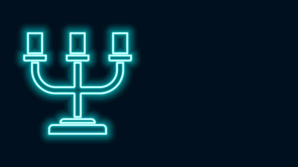 Linea neon luminosa Icona del candeliere isolata su sfondo nero. Animazione grafica 4K Video motion — Video Stock