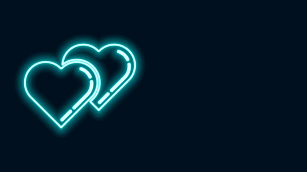 Gloeiende neon lijn Two Linked Hearts icoon geïsoleerd op zwarte achtergrond. Romantisch symbool gekoppeld, meedoen, passie en bruiloft. Valentijnsdag symbool. 4K Video motion grafische animatie — Stockvideo