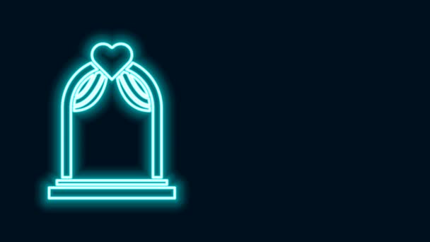 Žhnoucí neonová linie Svatební oblouk ikona izolované na černém pozadí. Svatební dekorace. Grafická animace pohybu videa 4K — Stock video