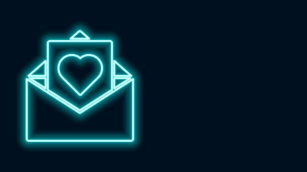 Glowing neon line Envelope with Valentine heart icon isolated on black background. Message love. Letter love and romance. 4K Video motion graphic animation — Stock Video