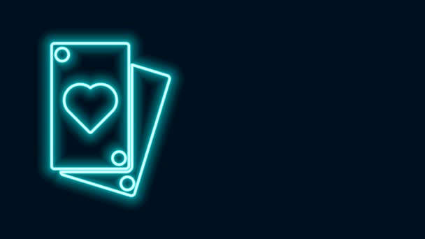 Zářící neonová čára Ikona hrací karty izolovaná na černém pozadí. Grafická animace pohybu videa 4K — Stock video