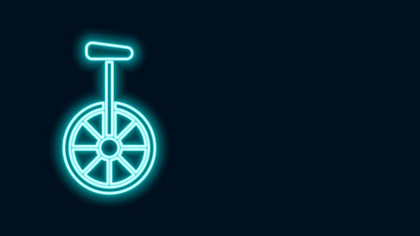Сяюча неонова лінія Unicycle або одна колісна піктограма велосипеда ізольовані на чорному тлі. Монетний велосипед. 4K Відео рух графічна анімація — стокове відео