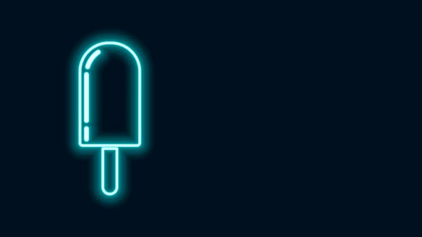 Linha de néon brilhante ícone de sorvete isolado no fundo preto. Símbolo doce. Animação gráfica em movimento de vídeo 4K — Vídeo de Stock