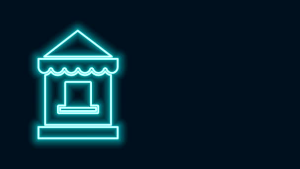 Leuchtendes Neon-Line-Kassensymbol isoliert auf schwarzem Hintergrund. Ticketstand für den Verkauf von Eintrittskarten für Attraktionen und Sport. 4K Video Motion Grafik Animation — Stockvideo