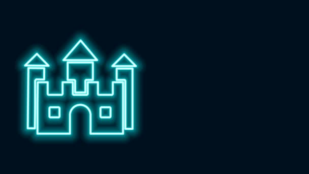 Glowing neon line Castle icon isolated on black background. 4K Video motion graphic animation — Stock Video
