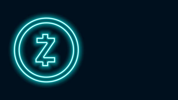 Glödande neon line Cryptocurrency mynt Zcash ZEC ikon isolerad på svart bakgrund. Digital valuta. Altcoin-symbol. Blockkedjebaserad säker kryptovaluta. 4K Video motion grafisk animation — Stockvideo