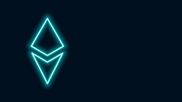 Glowing neon line Cryptocurrency koin Ethereum ETH ikon terisolasi pada latar belakang hitam. Simbol altcoin. Blockchain berbasis mata uang crypto aman. Animasi grafis gerak Video 4K — Stok Video