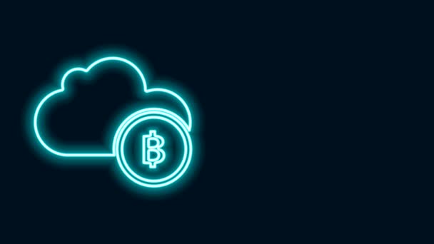 Светящаяся неоновая линия иконка криптовалютного облака выделена на черном фоне. Технология блокчейн, биткойн, рынок цифровых денег, кошелек с криптомонетами. Видеографическая анимация 4K — стоковое видео