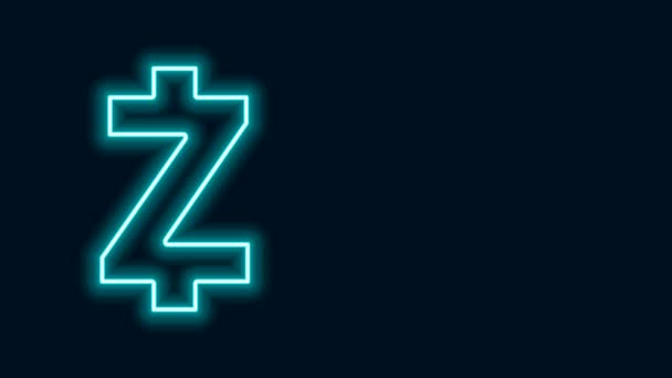 发光的霓虹灯线加密货币硬币Zcash ZEC图标隔离在黑色背景。Altcoin符号。基于锁链的安全加密货币。4K视频运动图形动画 — 图库视频影像