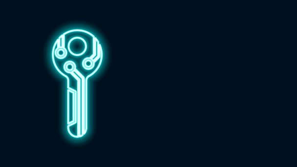 Glödande neon linje Cryptocurrency nyckel ikon isolerad på svart bakgrund. Begreppet cybersäkerhet eller privat nyckel, digital nyckel med teknikgränssnitt. 4K Video motion grafisk animation — Stockvideo
