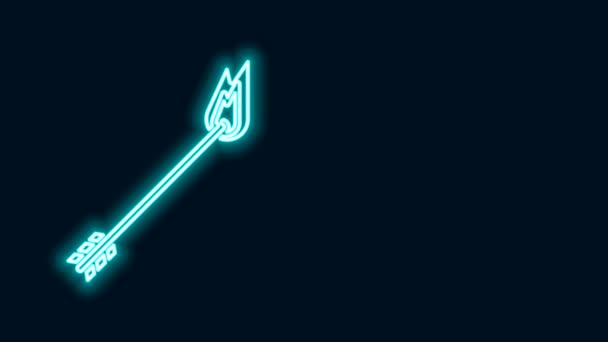 Icono de flecha de llama de línea de neón brillante aislado sobre fondo negro. Icono de flecha Hipster. Animación gráfica de vídeo 4K — Vídeo de stock
