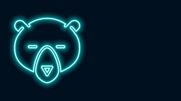 Ligne lumineuse néon Icône tête d'ours isolée sur fond noir. Animation graphique de mouvement vidéo 4K — Video